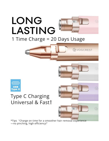 Depilador Facial Recargable VOGCREST 2-en-1 con Luz LED