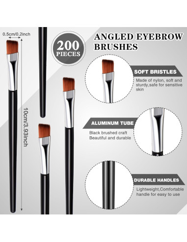 Gerrii 200 Cepillos Desechables Angulados para Cejas 10 cm