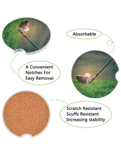 Posavasos de Coche AUUXVA 2 Piezas Cerámica Pelota Golf 2