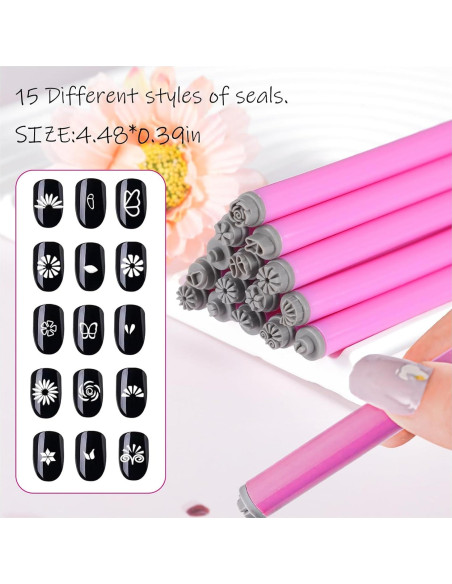 Conjunto de 15 Plumas de Estampado de Uñas JERCLITY - Patrones Florales y Geométricos