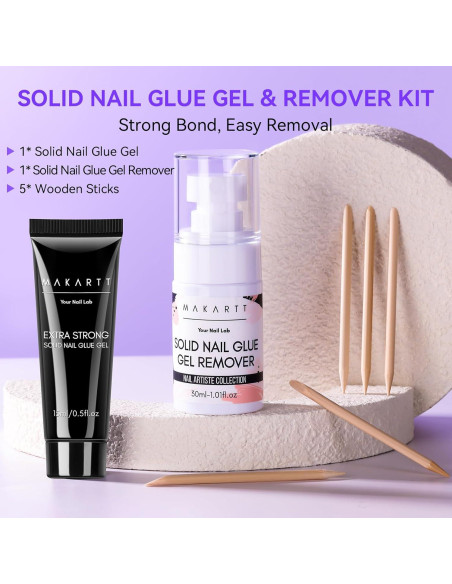 Kit de Pegamento y Removedor de Uñas Makartt 30ml Sólido Fuerte