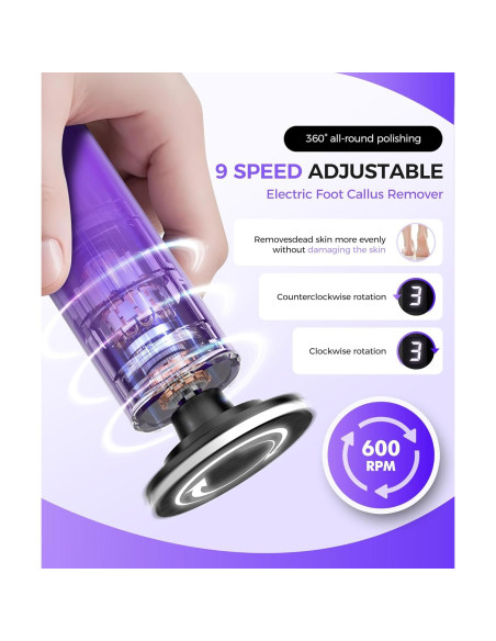 Removedor de Callos Eléctrico ZYOUO FR10, 1800mAh, 9 Velocidades