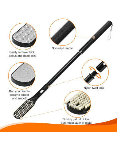 Cepillo y Lima para Pies Gobiteli con Mango Telescópico 47.6-65.8 cm