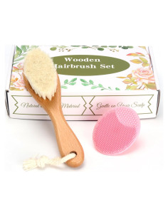 Set de Cepillos para Bebé Madera Rosa - Cerdas Suaves y Silicona