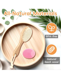 Set de Cepillos para Bebé Madera Rosa - Cerdas Suaves y Silicona 2