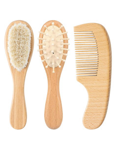 Juego de Cepillo y Peine de Madera para Bebés - 3 Piezas