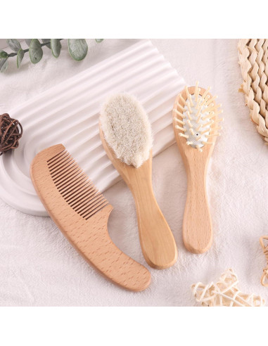 Juego de Cepillo y Peine de Madera para Bebés - 3 Piezas