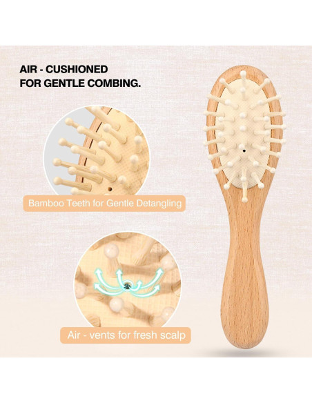 Juego de Cepillo y Peine de Madera para Bebés - 3 Piezas