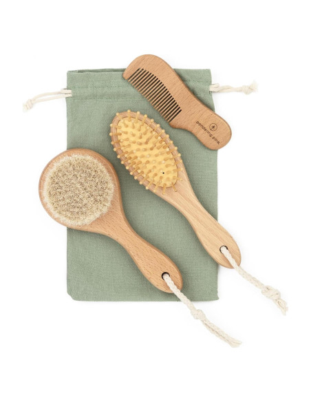 Juego de Cepillos para Bebé Natural Boho - Madera y Cerdas Suaves