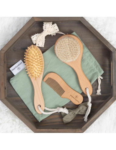 Juego de Cepillos para Bebé Natural Boho - Madera y Cerdas Suaves