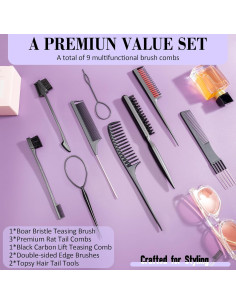 Set de Peines Profesional SALON SILK 9 Piezas para Estilizado 2