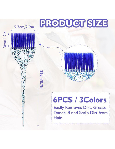 Juego de 6 Pinceles para Tinte de Cabello Abeillo - 3 Colores