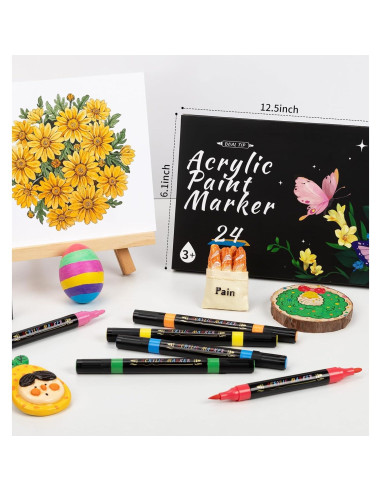 Marcadores de Pintura Acrílica Doble Punta Pindda 24 Colores