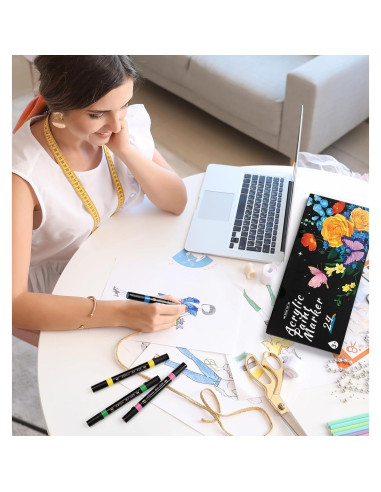 Marcadores de Pintura Acrílica Doble Punta Pindda 24 Colores