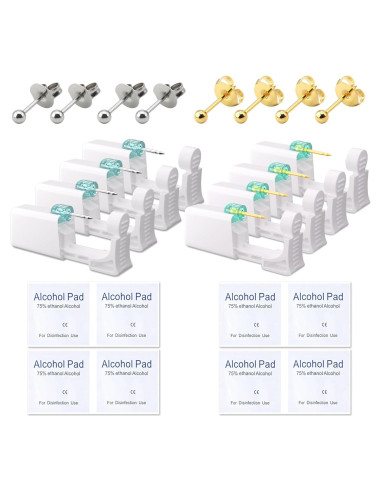 Kit de Perforación de Orejas YINPAD - 8 Aretes y Alcohol