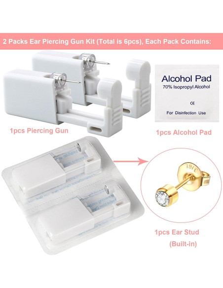 Kit de Perforación de Orejas 6Pcs Oro Lyuxzad - Desechable Kit de Perforación de Orejas 6Pcs Oro Lyuxzad - Desechable