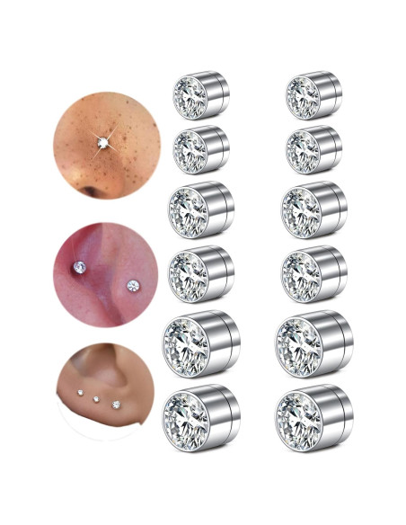 Falsos Studs de Nariz MODRSA - 12 Piezas 3/4/5mm Plata