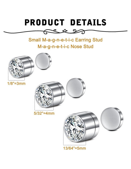 Falsos Studs de Nariz MODRSA - 12 Piezas 3/4/5mm Plata