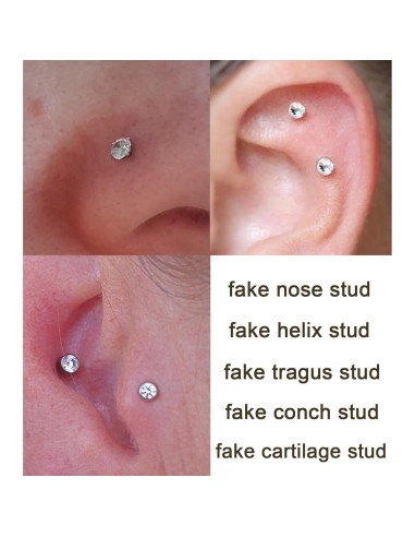 Falsos Studs de Nariz MODRSA - 12 Piezas 3/4/5mm Plata