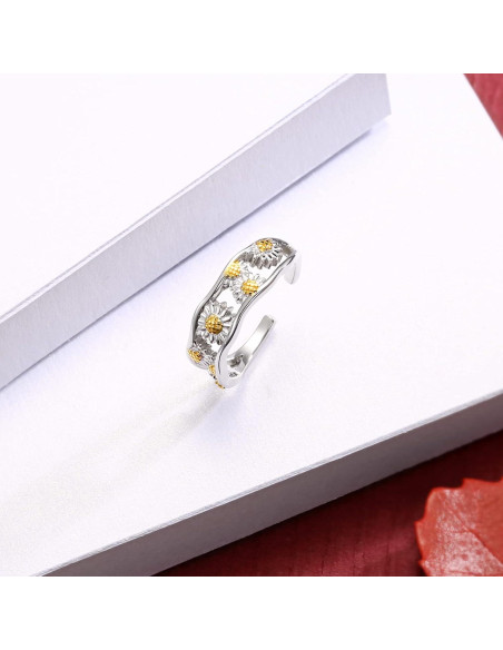 Anillo ajustable de plata esterlina 925 para mujer Boho