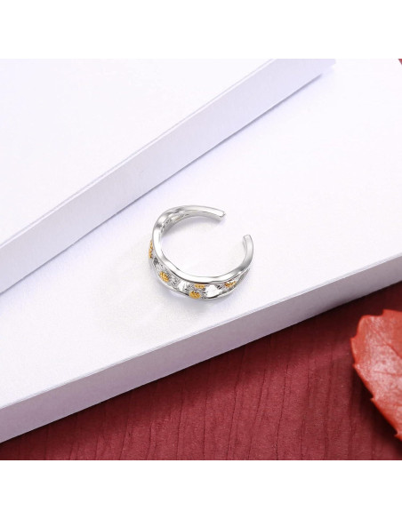 Anillo ajustable de plata esterlina 925 para mujer Boho