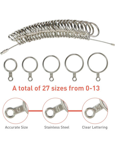 Kit de Medición de Tallas de Anillo 27 Piezas con Cinta Métrica