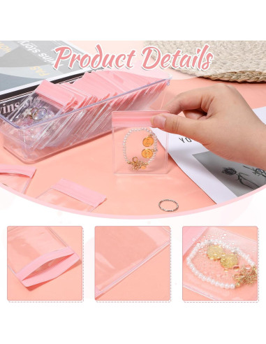 50 Bolsas de Joyería Antitarnish Rosa 8x6 cm PVC Transparente