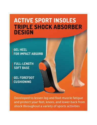 Plantillas Deportivas CRUVHEAL L - Amortiguación Gel para Hombres y Mujeres