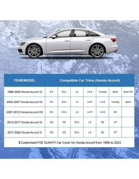 Cubierta de coche GUNHYI para Honda Accord 1.36kg Impermeable