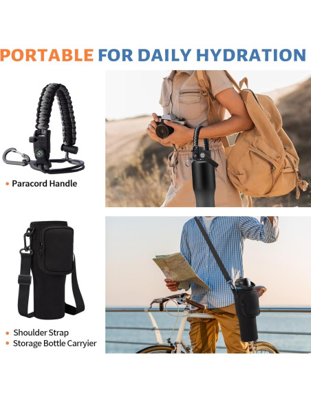 Botella de Agua Aislada RRYFOUR 0,95L con Pajilla y Asa