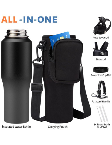 Botella de Agua Aislada RRYFOUR 0,95L con Pajilla y Asa