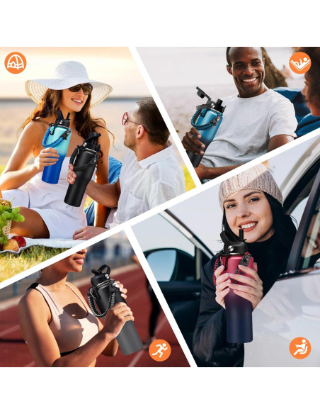 Botella de Agua Aislada RRYFOUR 0,95L con Pajilla y Asa