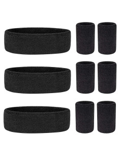 Juego de 9 Piezas de Muñequera y Cinta para la Cabeza Awpeye Negro
