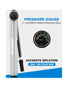 Bomba de Bicicleta Mini JULAI HQ70 con Manómetro 300 PSI 2