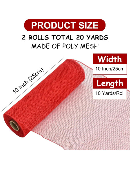 Cinta Decorativa de Malla Roja TONIFUL 10 cm x 6 m 2 Rollos