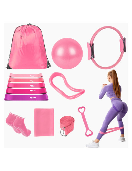 Kit de Pilates 13 Piezas DSUMD Rosa para Entrenamiento en Casa
