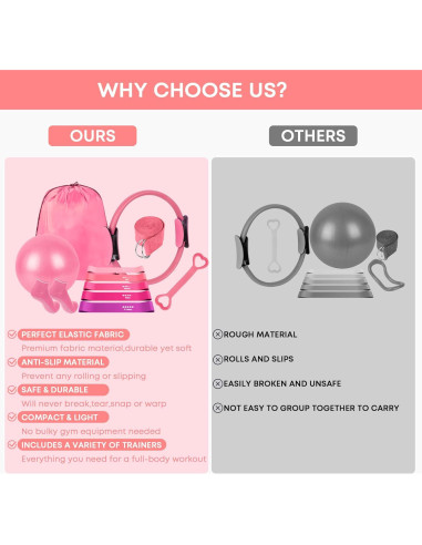 Kit de Pilates 13 Piezas DSUMD Rosa para Entrenamiento en Casa