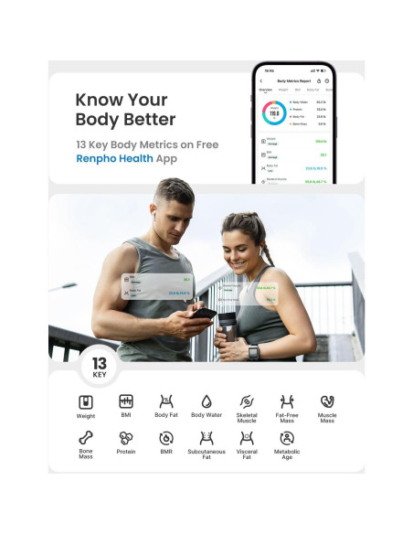 Escala Inteligente RENPHO Elis 2X - Bluetooth, 13 Métricas