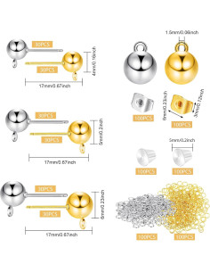 780 Piezas Studs de Pendientes Hicarer en Oro y Plata 2