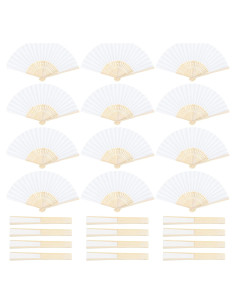 Aneco 24 Abanicos Plegables de Papel y Bambú Blanco 21 cm