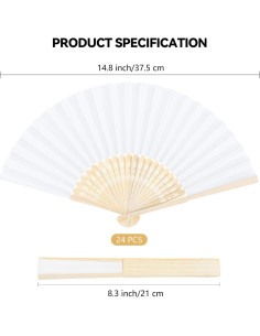 Aneco 24 Abanicos Plegables de Papel y Bambú Blanco 21 cm 2