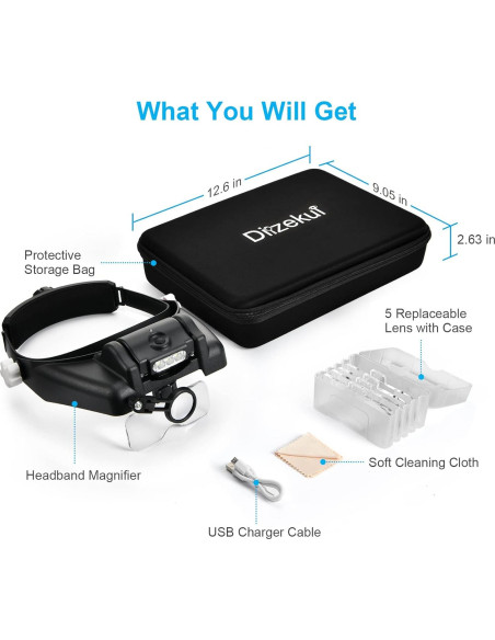 Lupa de Auriculares Dilzekui 14X con Luz LED Recargable Lupa de Auriculares Dilzekui 14X con Luz LED Recargable