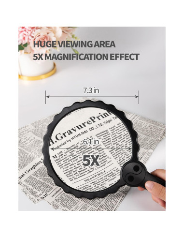 Lupa de Mano HEMONNKAM 5X 6.1" Acrílico Negro para Lectura