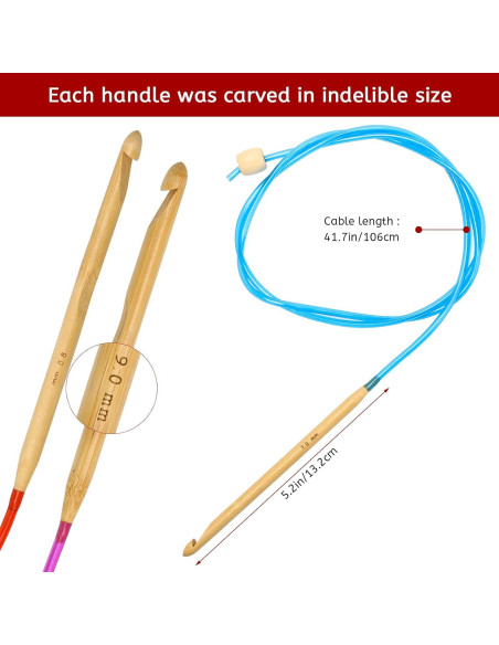 Juego de Agujas de Crochet Tunecino AHIER 23 Piezas 2-10mm