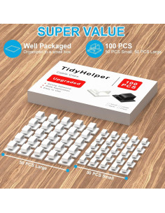 100 Clips Adhesivos para Cables TidyHelper Blancos - Pequeños y Grandes 2