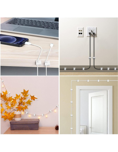 100 Clips Adhesivos para Cables TidyHelper Blancos - Pequeños y Grandes