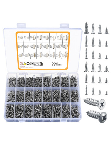 Conjunto de 990 Tornillos Autoperforantes Acero Inoxidable M3-M6