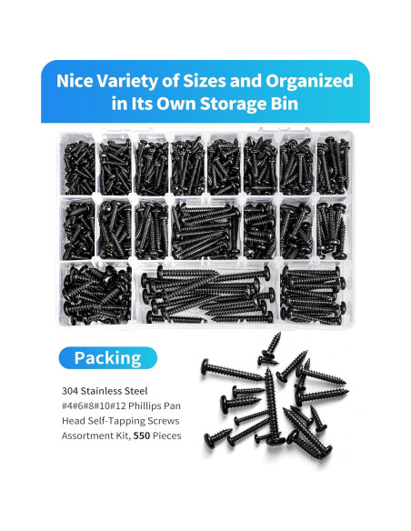 Kit de Tornillos de Acero Inoxidable DIVANC 550Pcs Cabeza Pan