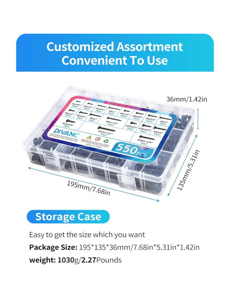 Kit de Tornillos de Acero Inoxidable DIVANC 550Pcs Cabeza Pan