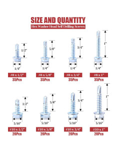 Kit de Tornillos Autoperforantes Hilitchi 220 Piezas Cabeza Hexagonal 2
